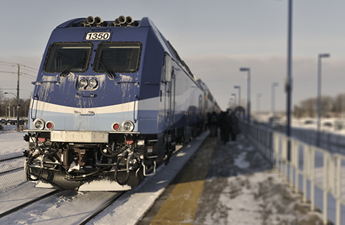 exo train in the snow